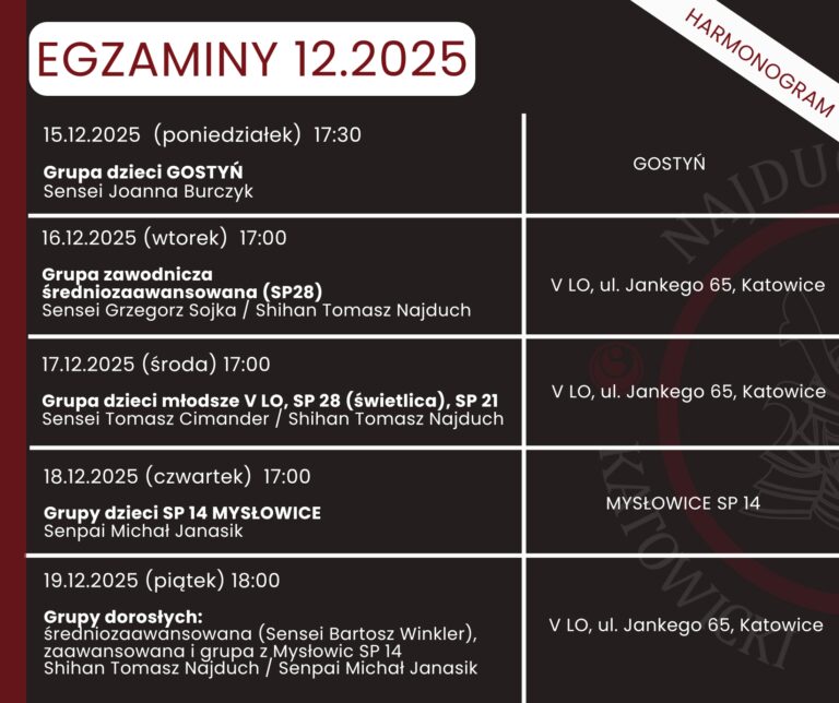 EGZAMINY NA STOPNIE KYU - 12.2025